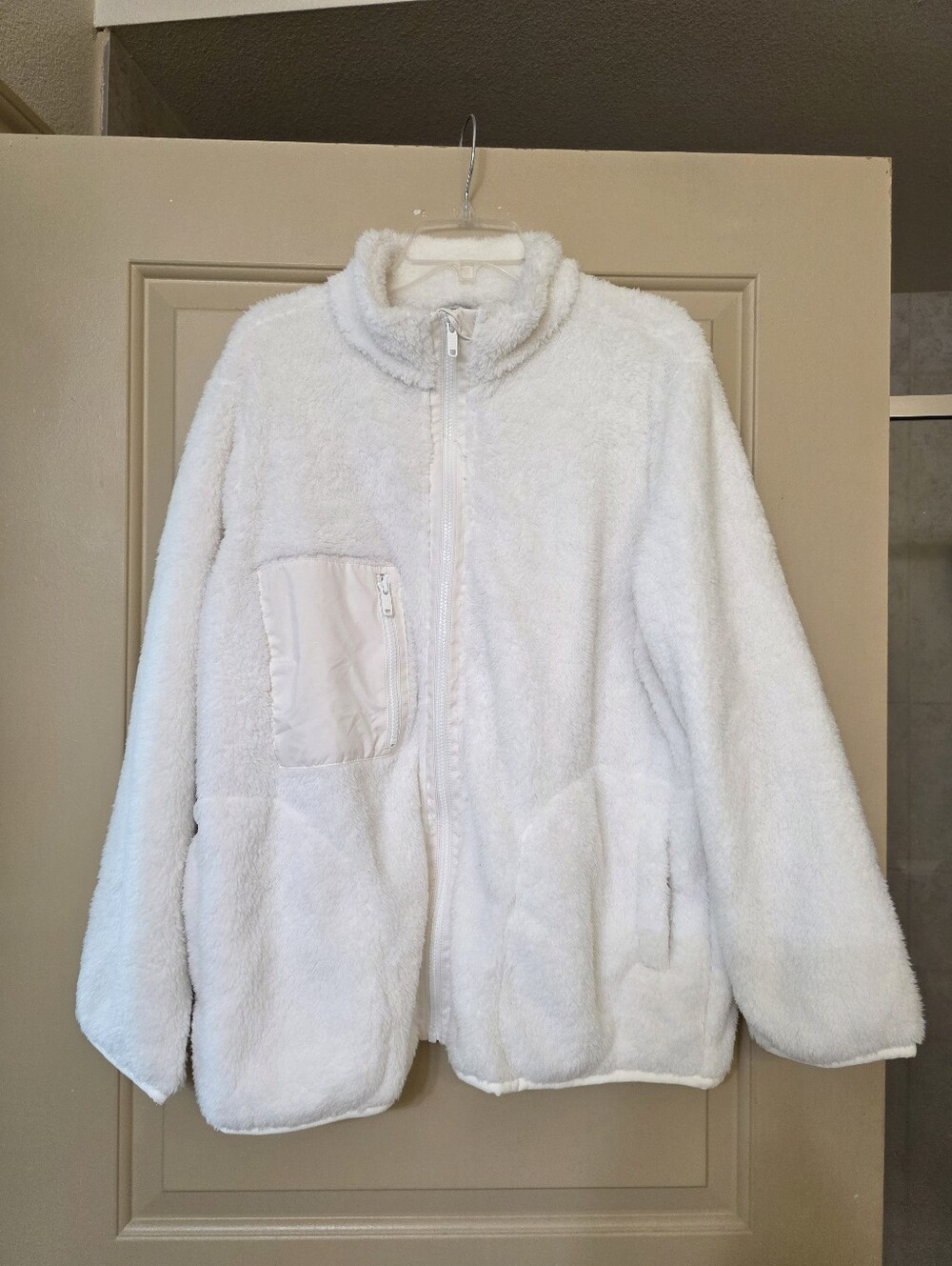 Ideology Women's Sherpa Fleece Jacket Full Zip White Plush Cozy 2X NWT